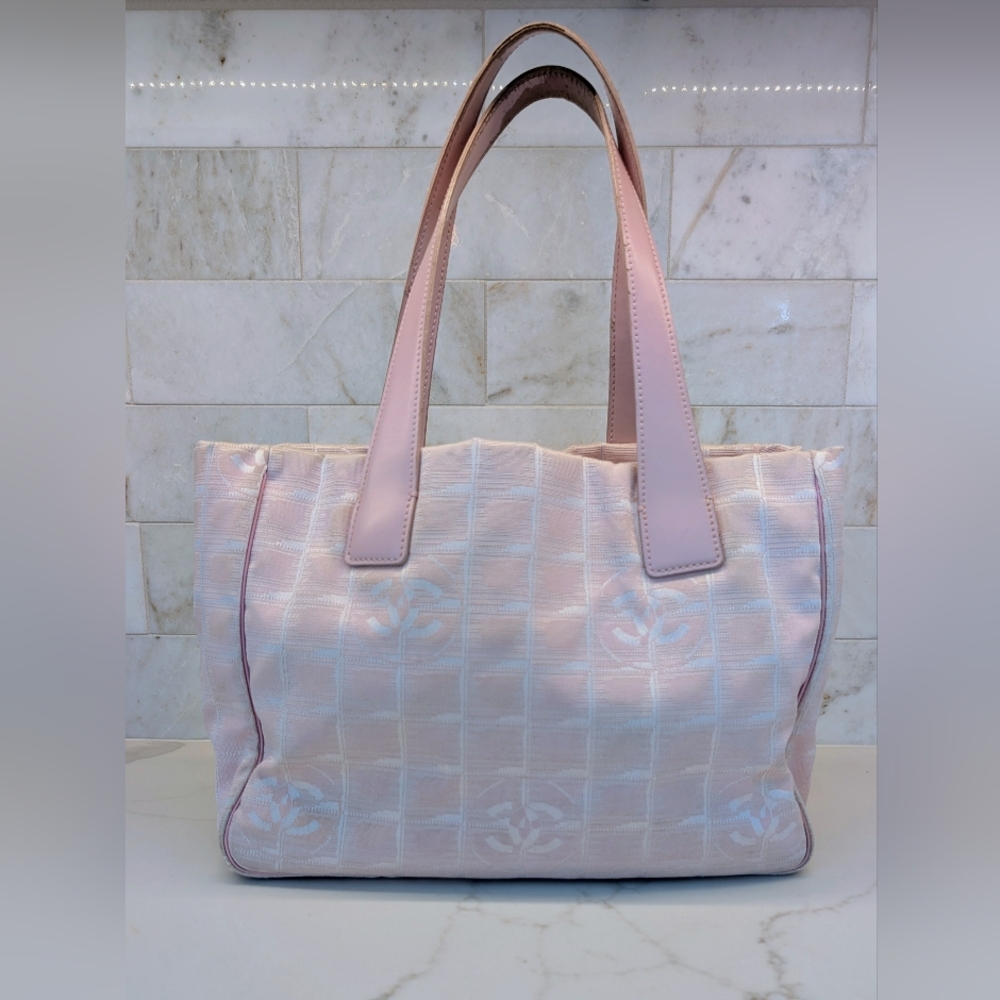 Chanel Light Pink And White Travel Line Tote